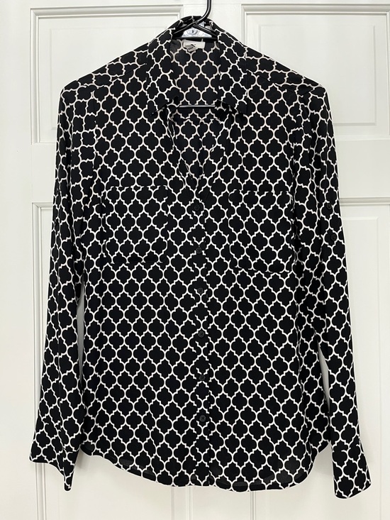 Express Tops - Express Portofino Slim Fit Black & White Trellis Button Up Shirt - Size Small